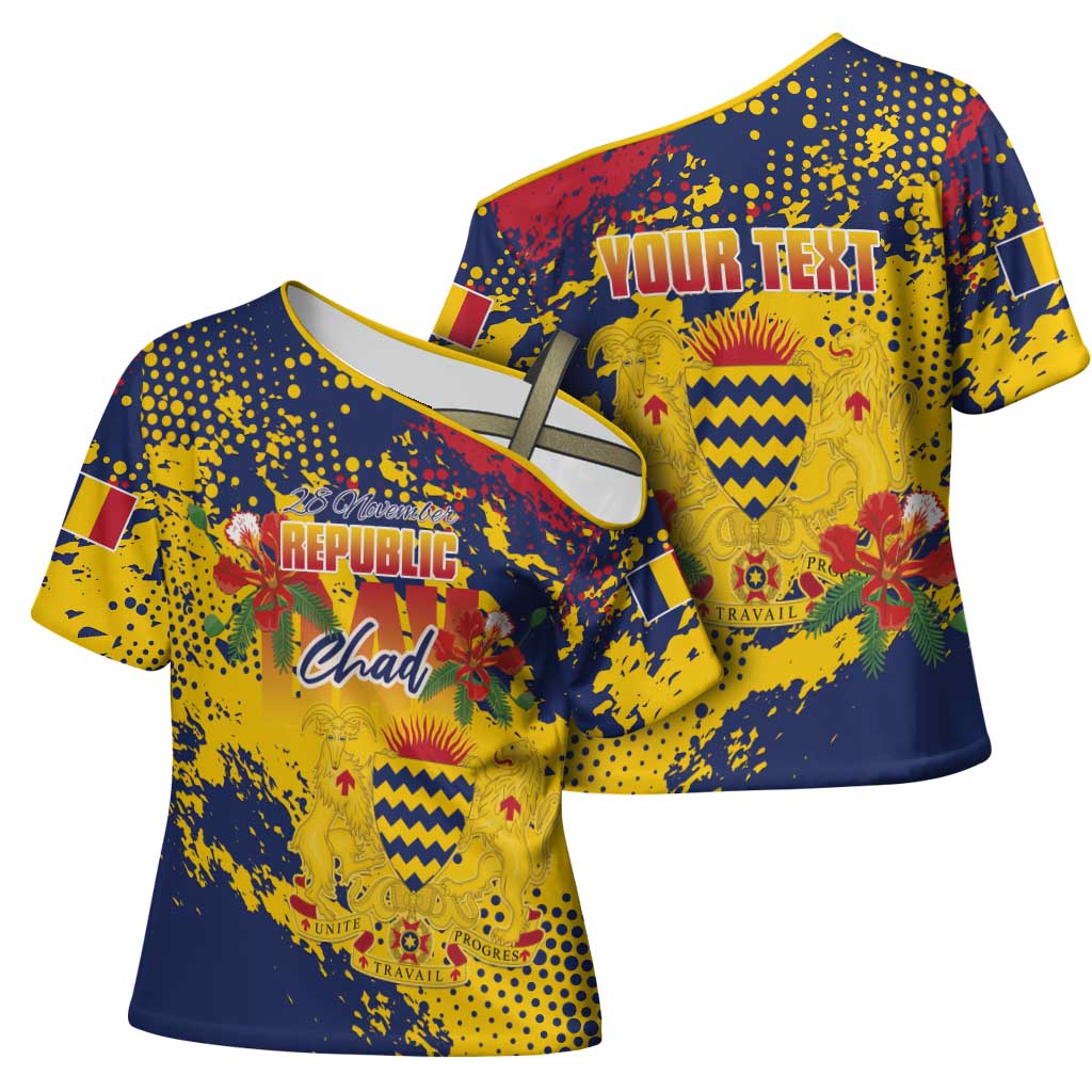 Personalized Chad Republic Day Cross Shoulder Shirt Coat Of Arms - Grunge Style