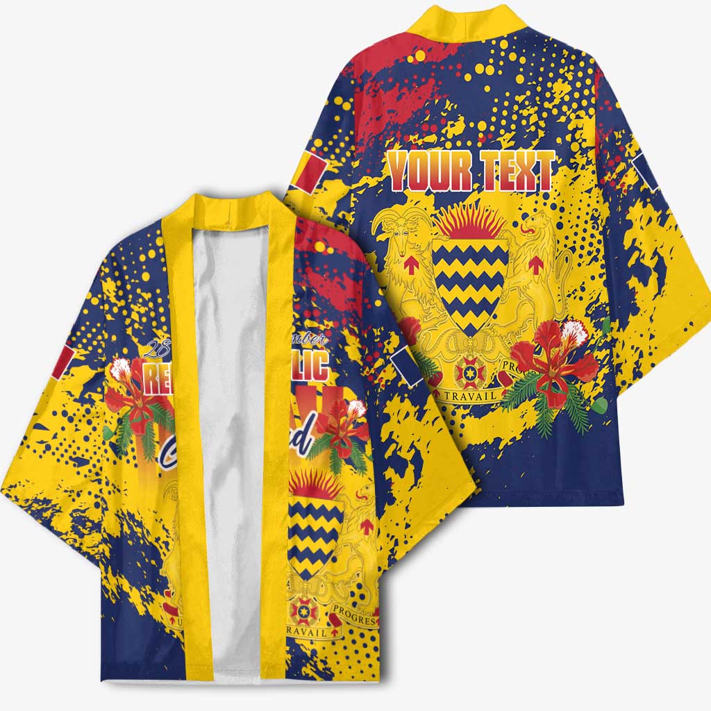 Personalized Chad Republic Day Kimono Coat Of Arms - Grunge Style