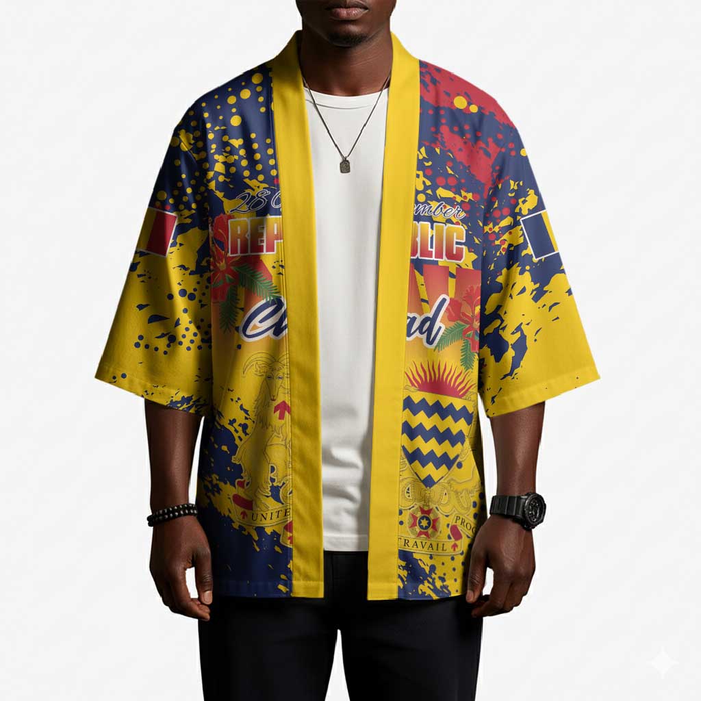 Personalized Chad Republic Day Kimono Coat Of Arms - Grunge Style