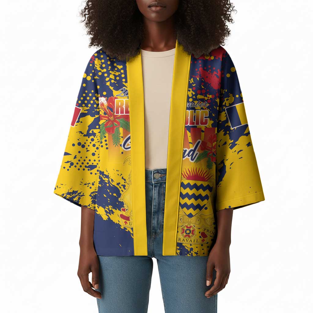 Personalized Chad Republic Day Kimono Coat Of Arms - Grunge Style