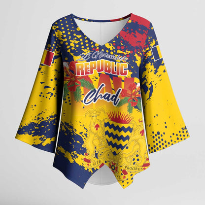 Personalized Chad Republic Day Kimono Sleeve Blouse Coat Of Arms - Grunge Style