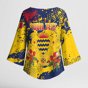 Personalized Chad Republic Day Kimono Sleeve Blouse Coat Of Arms - Grunge Style