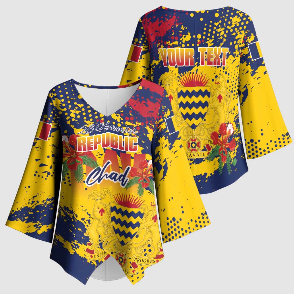 Personalized Chad Republic Day Kimono Sleeve Blouse Coat Of Arms - Grunge Style