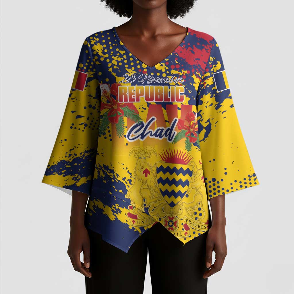 Personalized Chad Republic Day Kimono Sleeve Blouse Coat Of Arms - Grunge Style