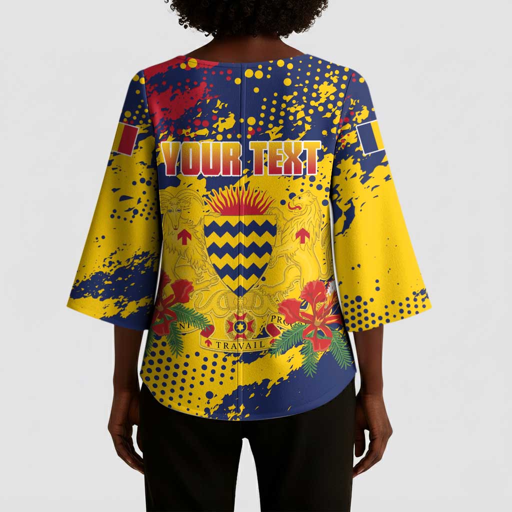 Personalized Chad Republic Day Kimono Sleeve Blouse Coat Of Arms - Grunge Style