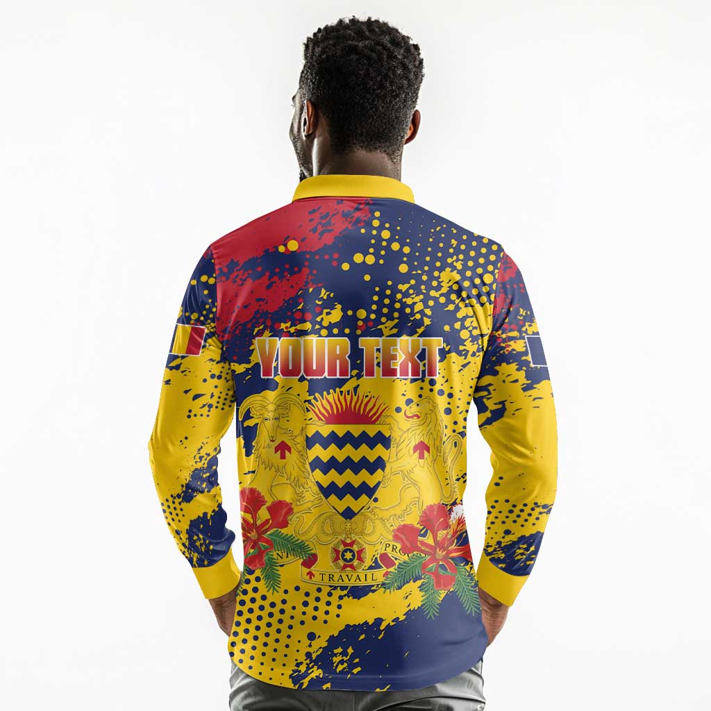 Afro TChad Personalized Long Sleeve Polo Shirt Happy Republic Day - African Pride