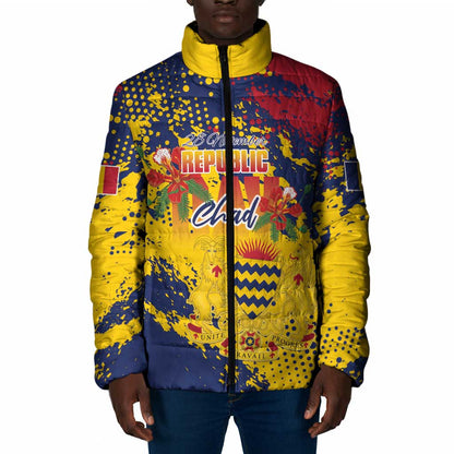 Personalized Chad Republic Day Padded Jacket Coat Of Arms - Grunge Style