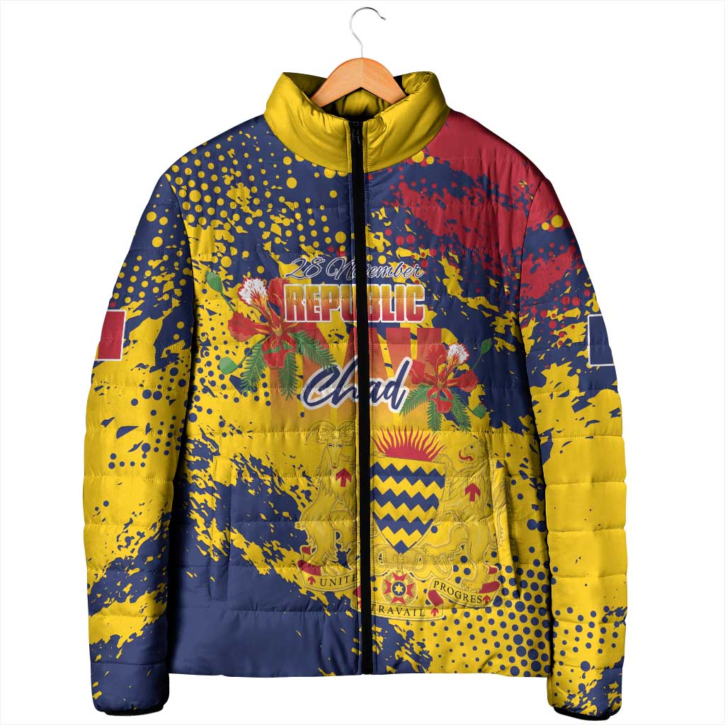 Personalized Chad Republic Day Padded Jacket Coat Of Arms - Grunge Style