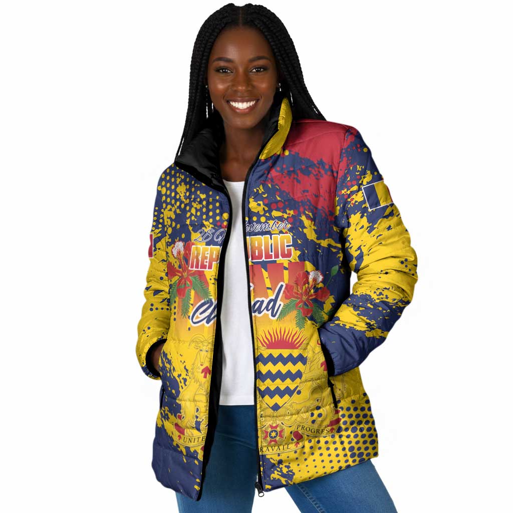 Personalized Chad Republic Day Padded Jacket Coat Of Arms - Grunge Style