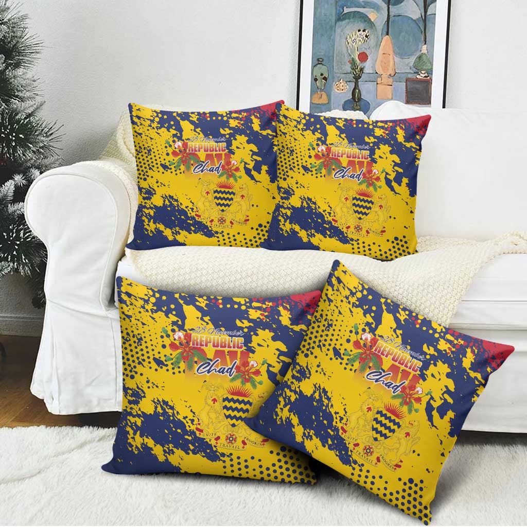 Chad Republic Day Pillow Cover Coat Of Arms - Grunge Style