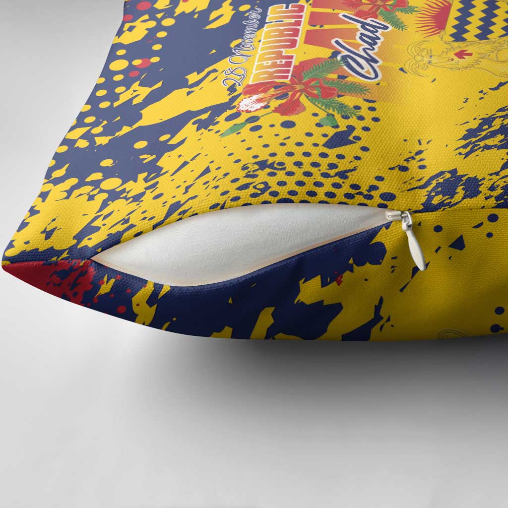 Chad Republic Day Pillow Cover Coat Of Arms - Grunge Style