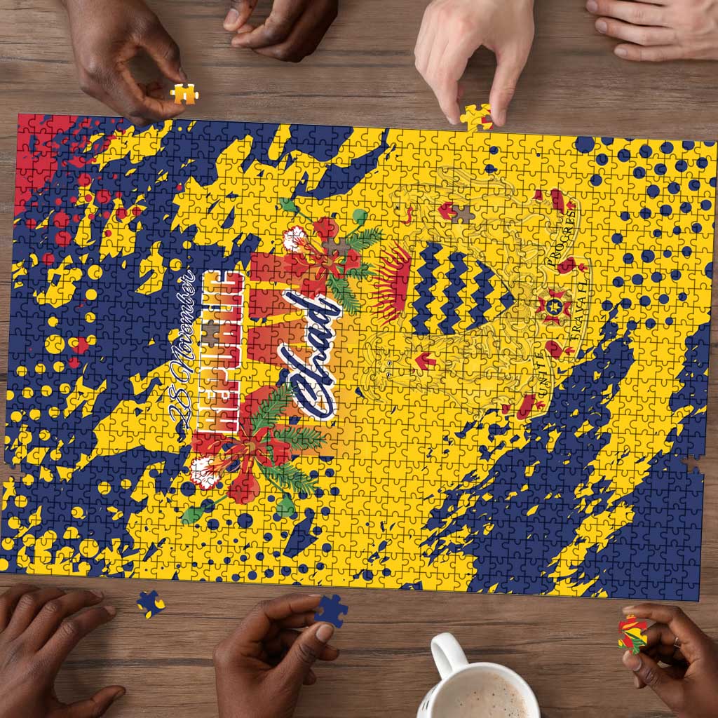 Chad Republic Day Puzzle Coat Of Arms - Grunge Style