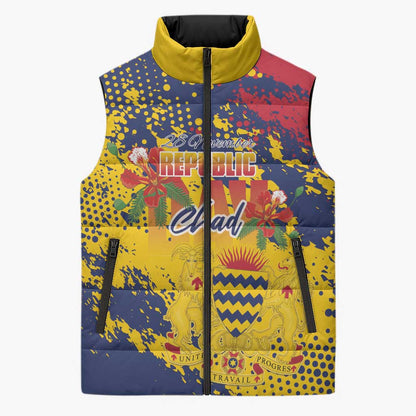 Personalized Chad Republic Day Sleeveless Puffer Jacket Coat Of Arms - Grunge Style