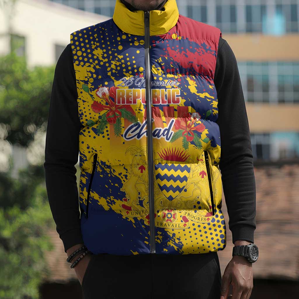 Personalized Chad Republic Day Sleeveless Puffer Jacket Coat Of Arms - Grunge Style