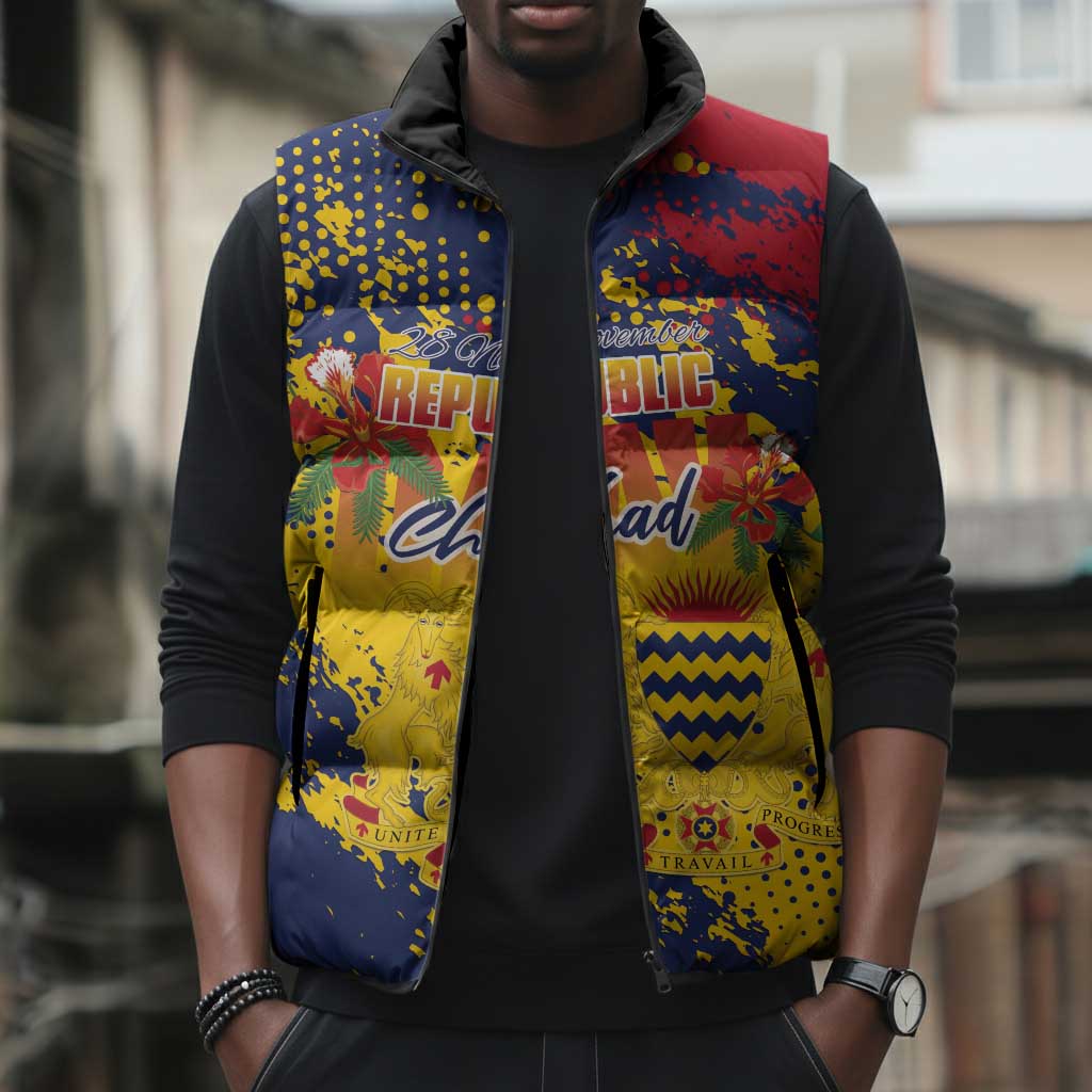 Personalized Chad Republic Day Sleeveless Puffer Jacket Coat Of Arms - Grunge Style