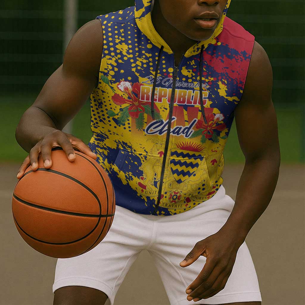 Afro TChad Personalized Sleeveless Zip Hoodie Happy Republic Day - African Pride