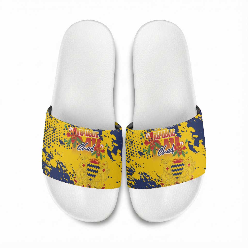 Chad Republic Day Slide Sandals Coat Of Arms - Grunge Style