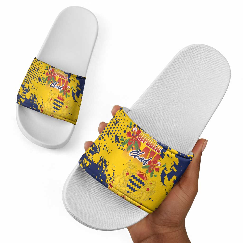 Chad Republic Day Slide Sandals Coat Of Arms - Grunge Style