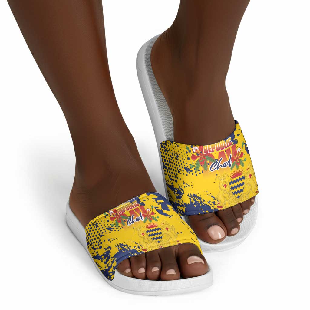 Chad Republic Day Slide Sandals Coat Of Arms - Grunge Style