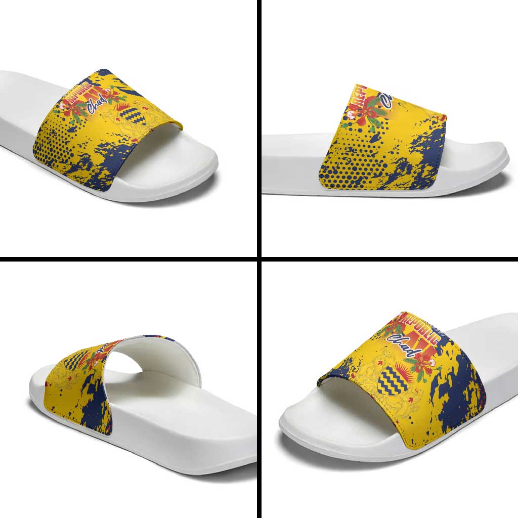 Chad Republic Day Slide Sandals Coat Of Arms - Grunge Style