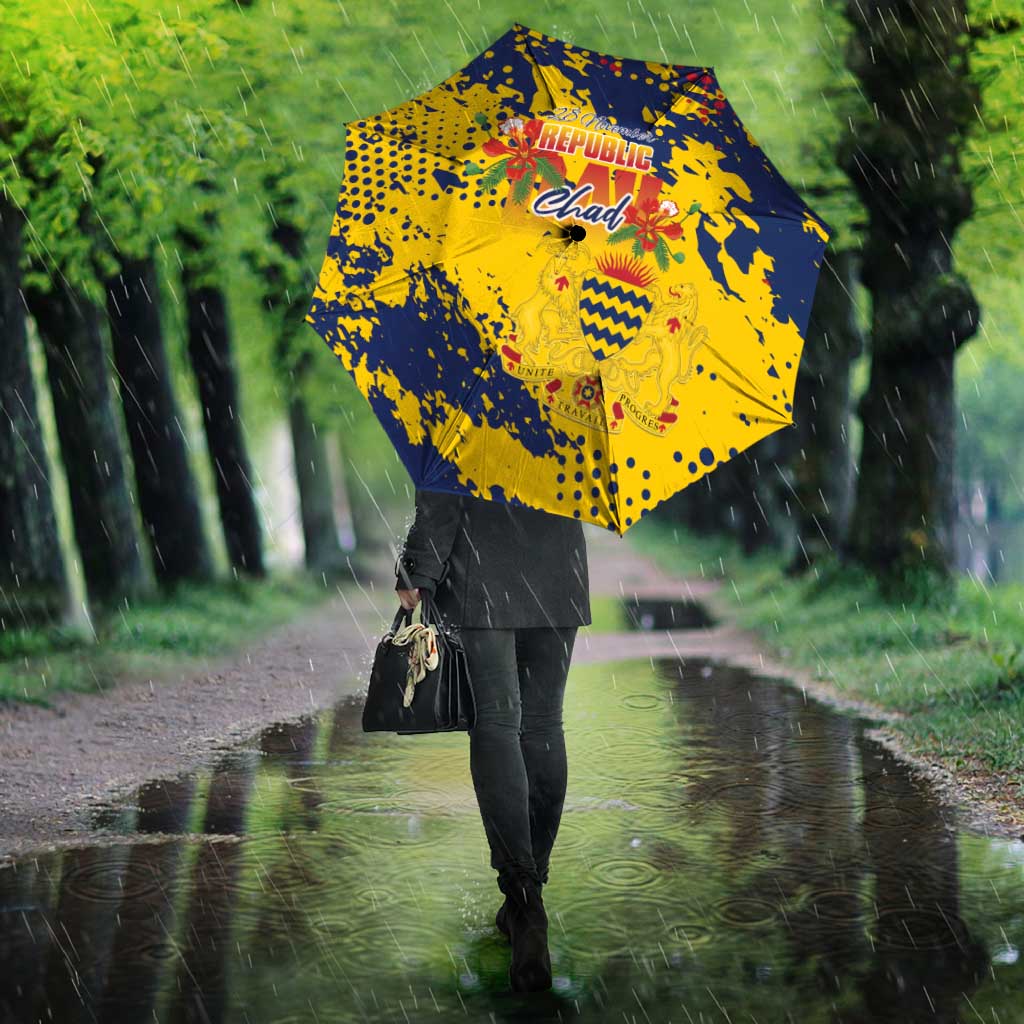 Chad Republic Day Umbrella Coat Of Arms - Grunge Style