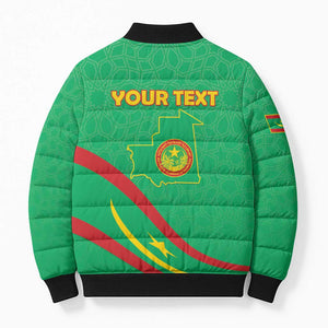 Personalized Mauritania Independence Day Bomber Puffer Jacket Coat Of Arms With Map