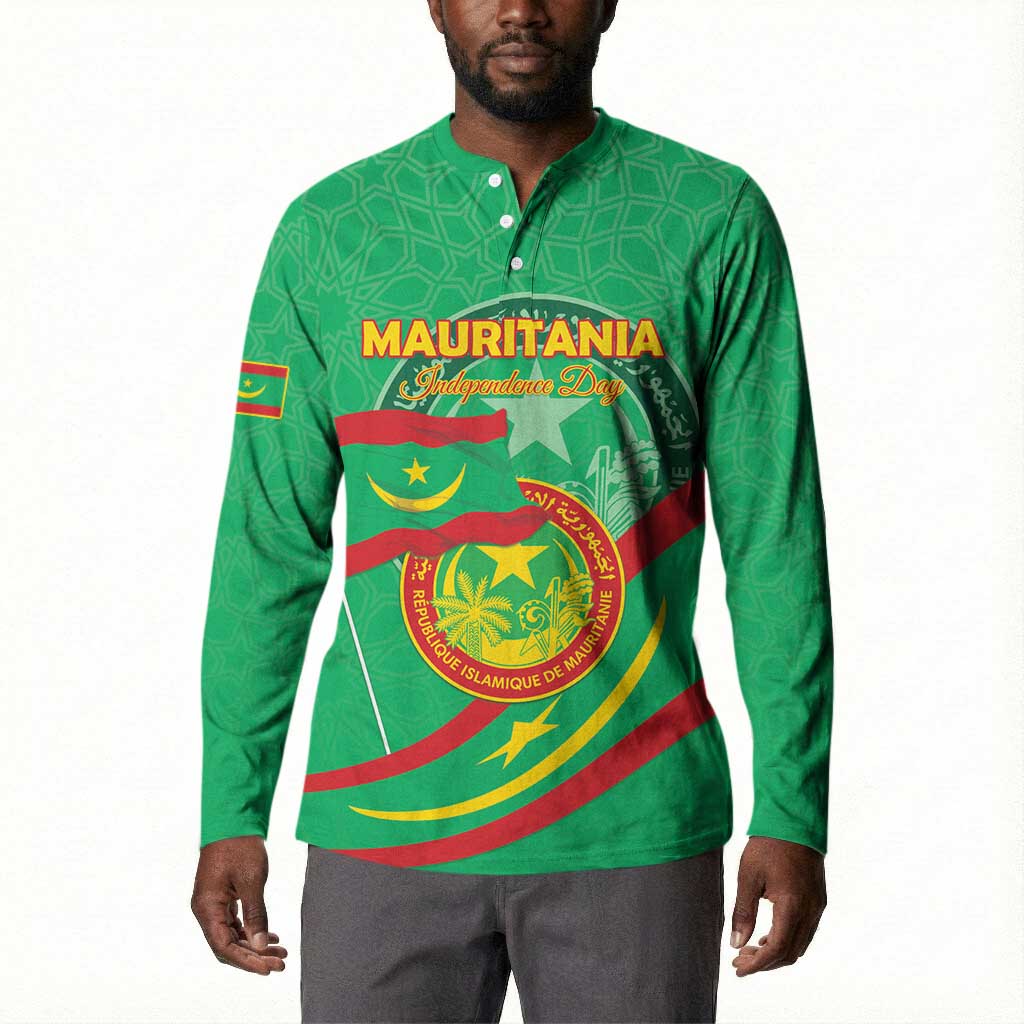 Personalized Mauritania Independence Day Button Sweatshirt Coat Of Arms With Map