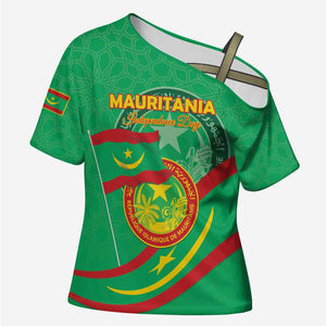 Personalized Mauritania Independence Day Cross Shoulder Shirt Coat Of Arms With Map