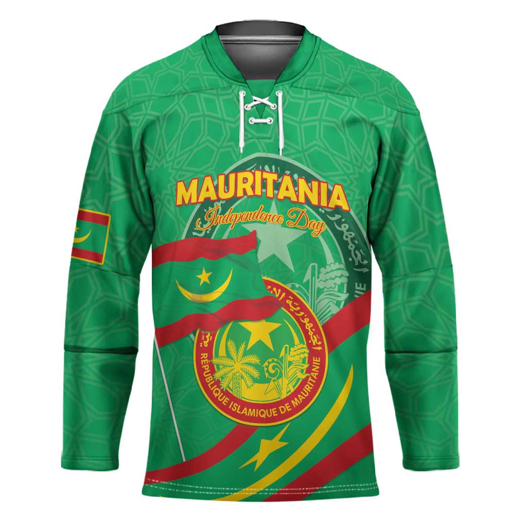 Personalized Mauritania Independence Day Hockey Jersey Coat Of Arms With Map