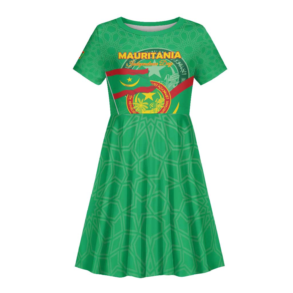 Mauritania Personalized Kid Short Sleeve Dress Happy Independence Day - African Pride