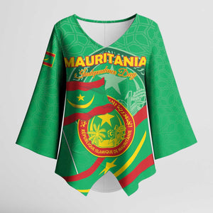 Personalized Mauritania Independence Day Kimono Sleeve Blouse Coat Of Arms With Map
