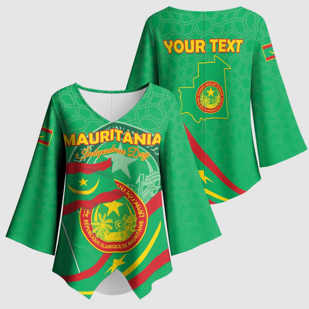 Personalized Mauritania Independence Day Kimono Sleeve Blouse Coat Of Arms With Map