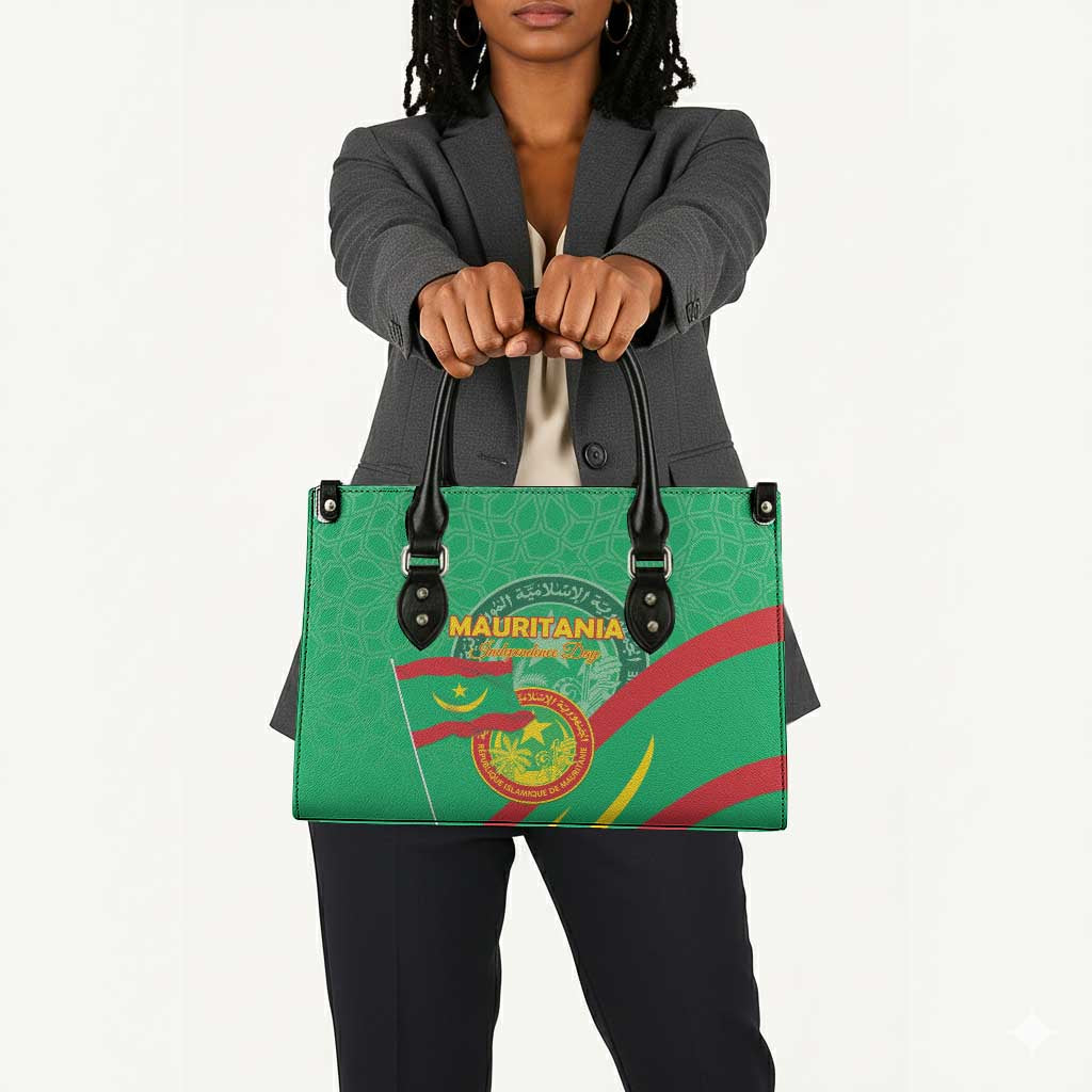 Mauritania Independence Day Leather Bag Coat Of Arms With Map