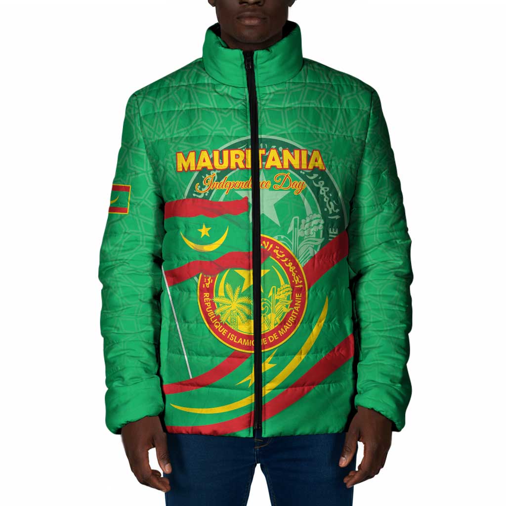 Personalized Mauritania Independence Day Padded Jacket Coat Of Arms With Map
