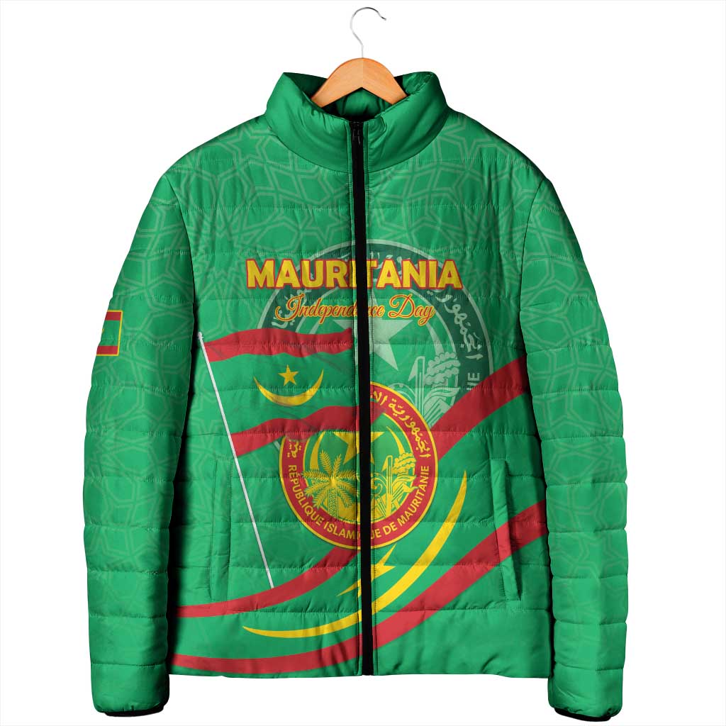 Personalized Mauritania Independence Day Padded Jacket Coat Of Arms With Map