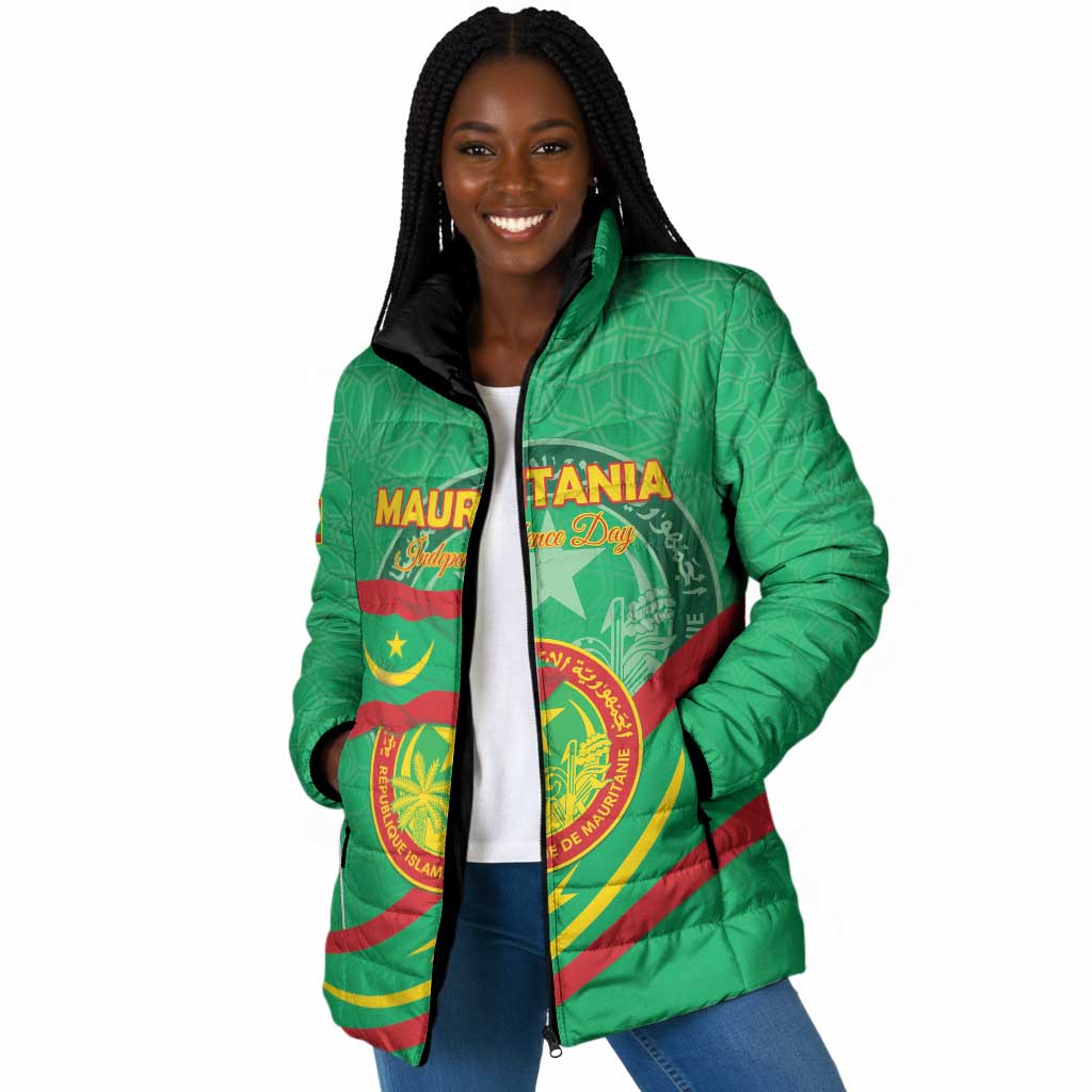 Personalized Mauritania Independence Day Padded Jacket Coat Of Arms With Map
