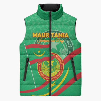 Personalized Mauritania Independence Day Sleeveless Puffer Jacket Coat Of Arms With Map