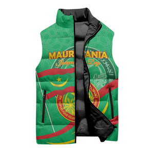 Personalized Mauritania Independence Day Sleeveless Puffer Jacket Coat Of Arms With Map