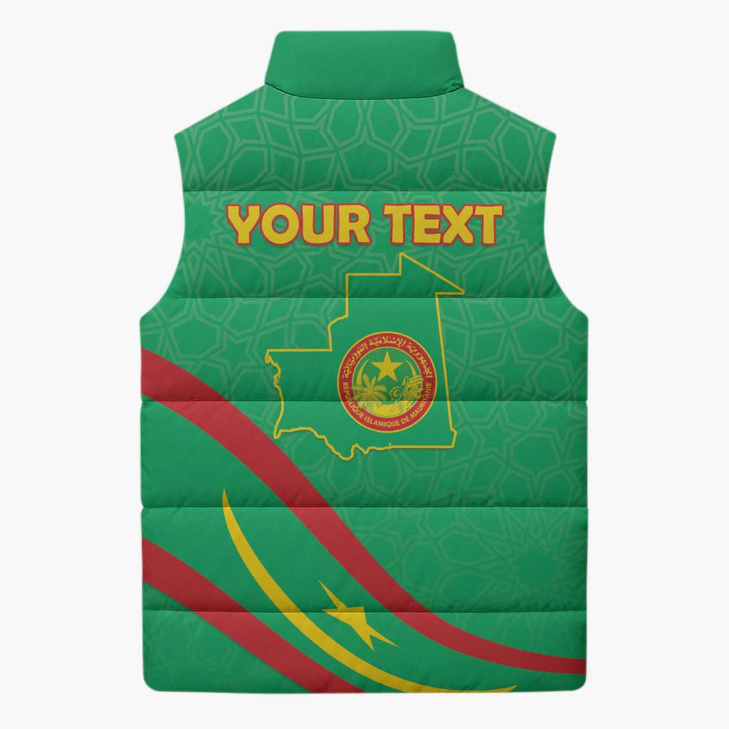 Personalized Mauritania Independence Day Sleeveless Puffer Jacket Coat Of Arms With Map
