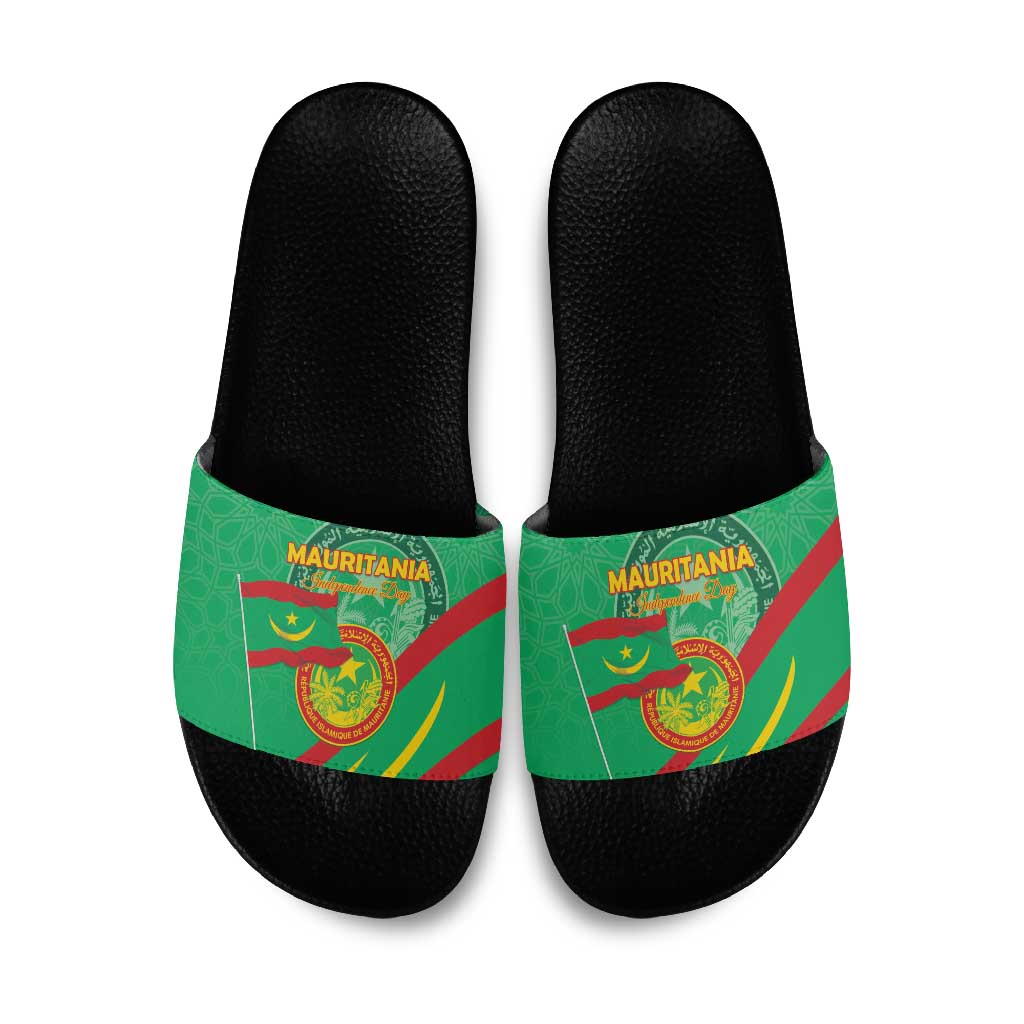 Mauritania Independence Day Slide Sandals Coat Of Arms With Map