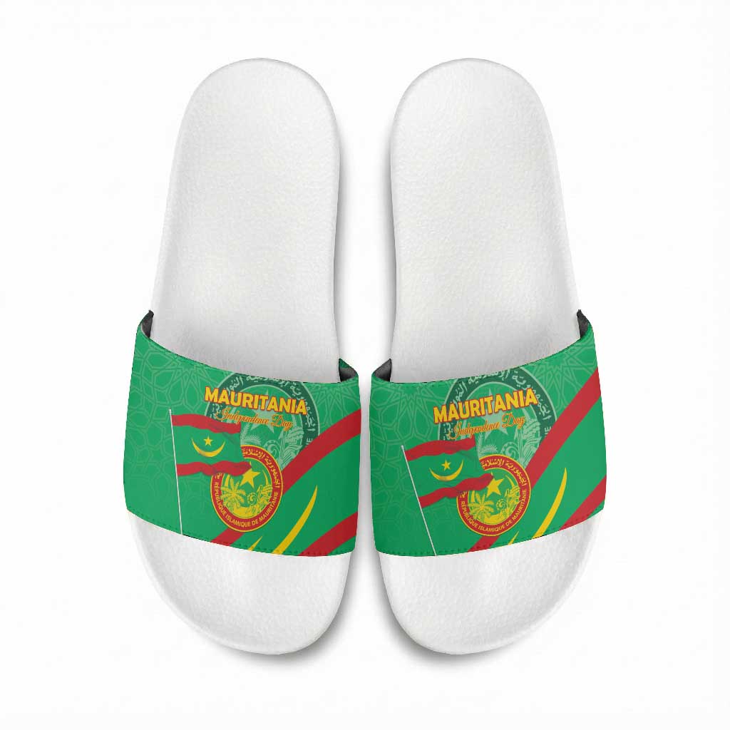 Mauritania Independence Day Slide Sandals Coat Of Arms With Map