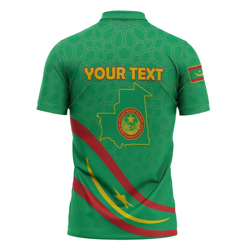 Personalized Mauritania Independence Day Zipper Polo Shirt Coat Of Arms With Map