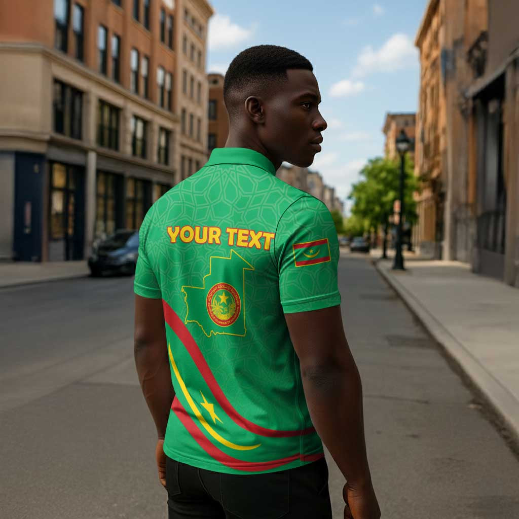 Personalized Mauritania Independence Day Zipper Polo Shirt Coat Of Arms With Map