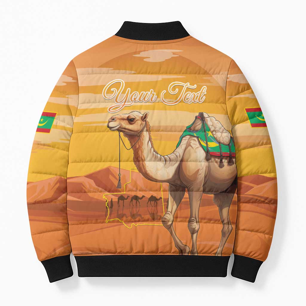 Personalized Mauritania Sahara Bomber Puffer Jacket Camel With Map