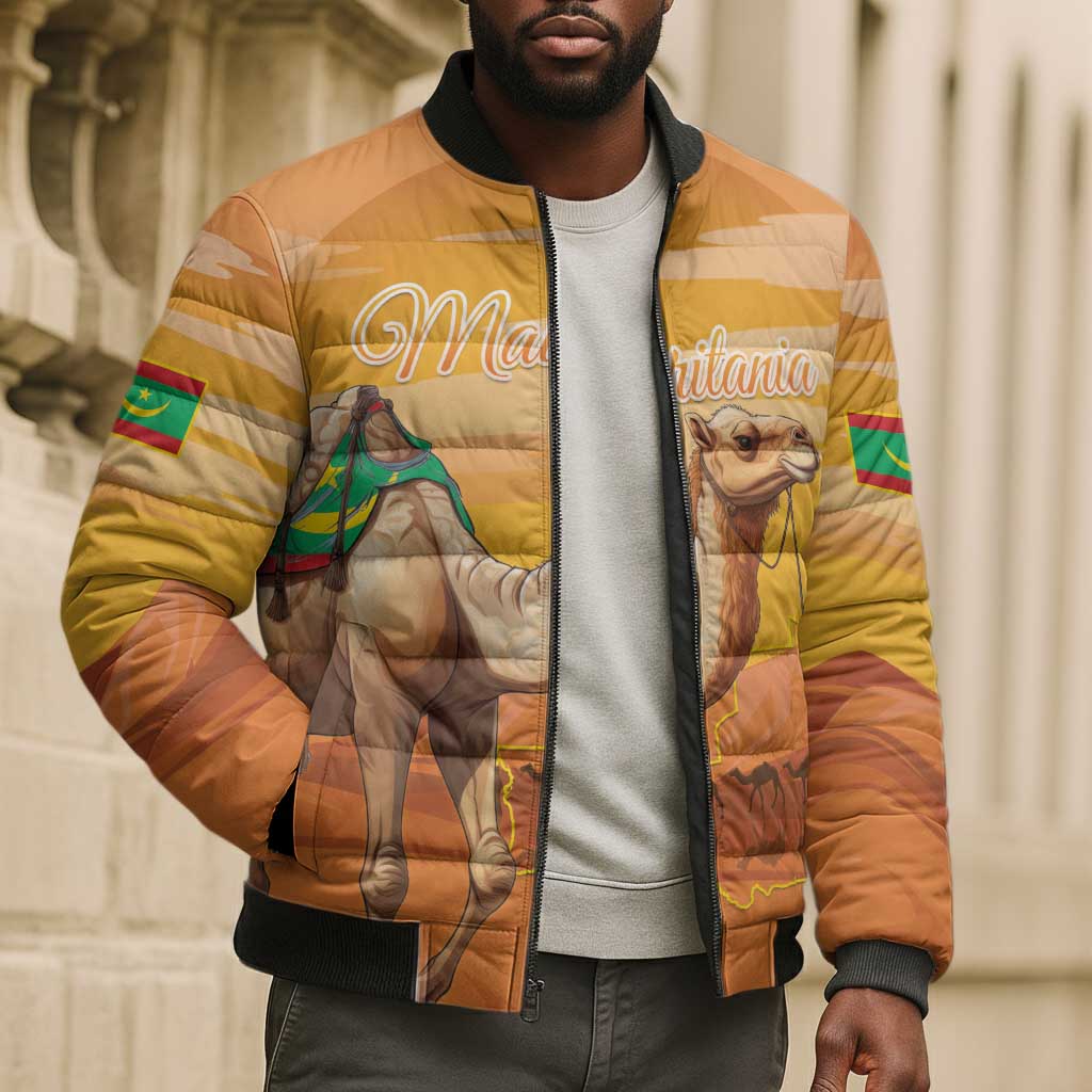 Personalized Mauritania Sahara Bomber Puffer Jacket Camel With Map
