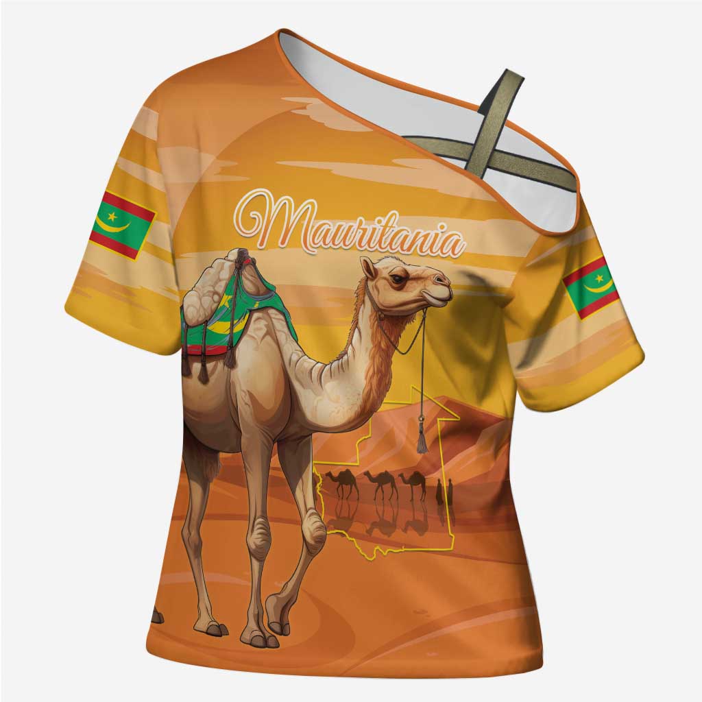 Personalized Mauritania Sahara Cross Shoulder Shirt Camel With Map