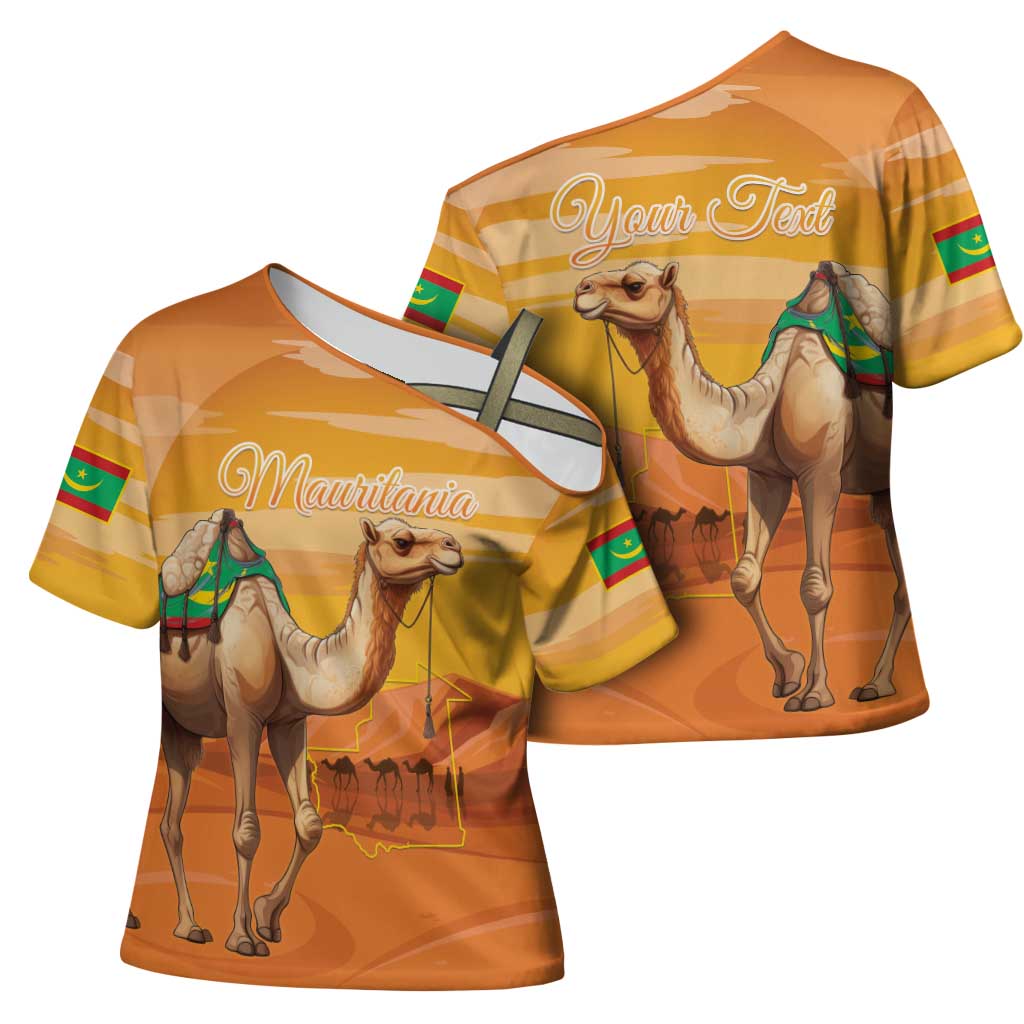 Personalized Mauritania Sahara Cross Shoulder Shirt Camel With Map