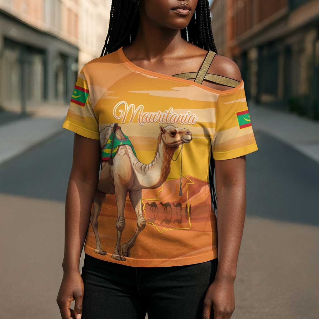 Personalized Mauritania Sahara Cross Shoulder Shirt Camel With Map