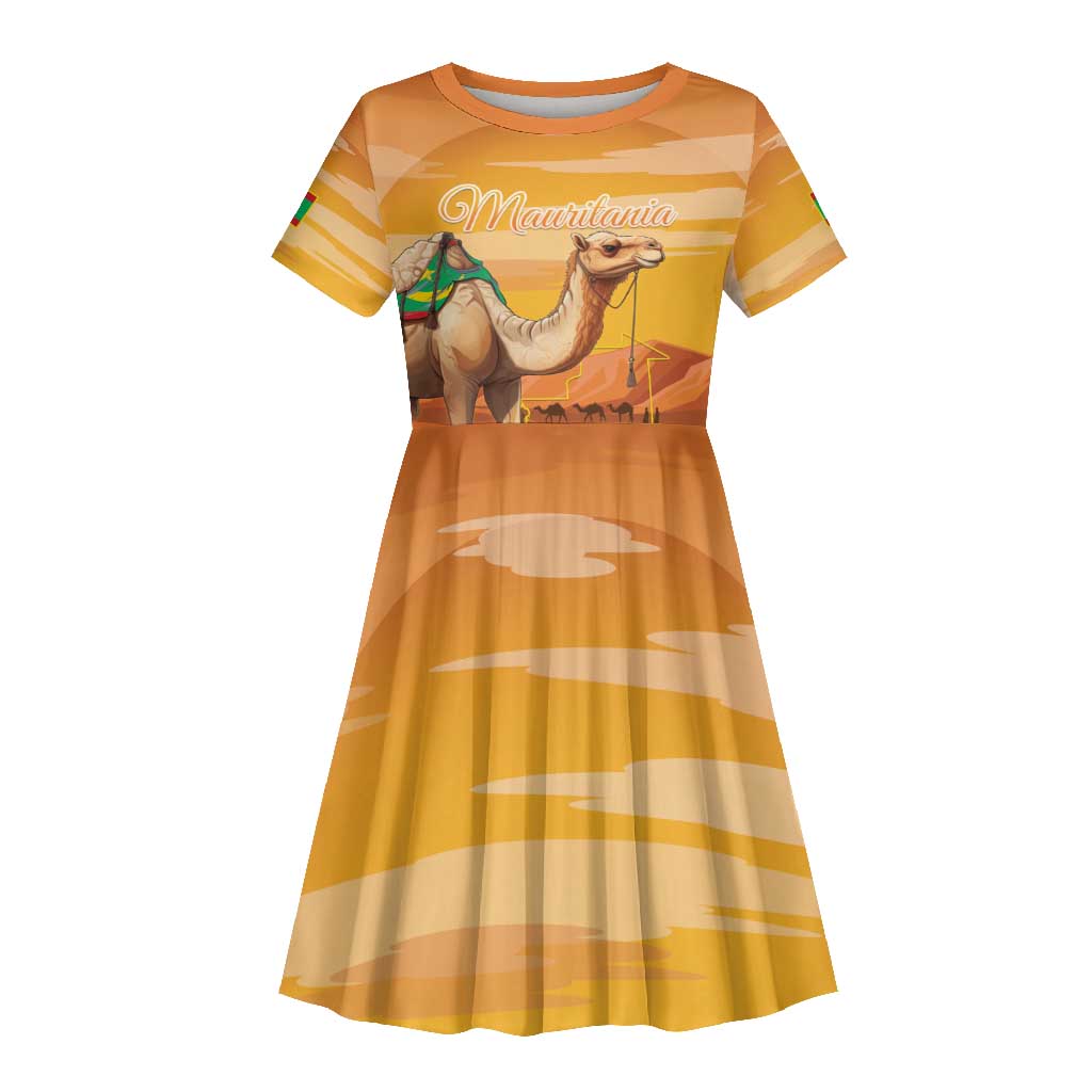 Mauritania Sahara Personalized Kid Short Sleeve Dress Camel With Map - African Pride