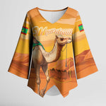 Personalized Mauritania Sahara Kimono Sleeve Blouse Camel With Map